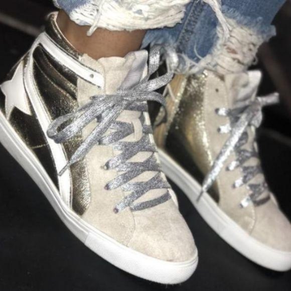 Silver Metallic Hi Top Star Sneakers - Picture 9 of 9